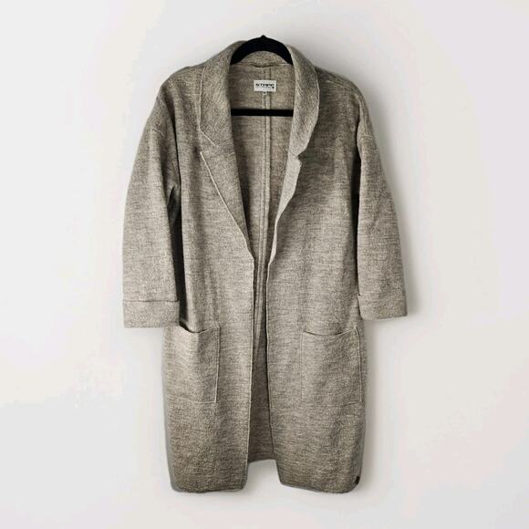 Stapf Austria Gray Beige Wool Open Long Cardigan Sweater Duster Medium - Picture 1 of 7